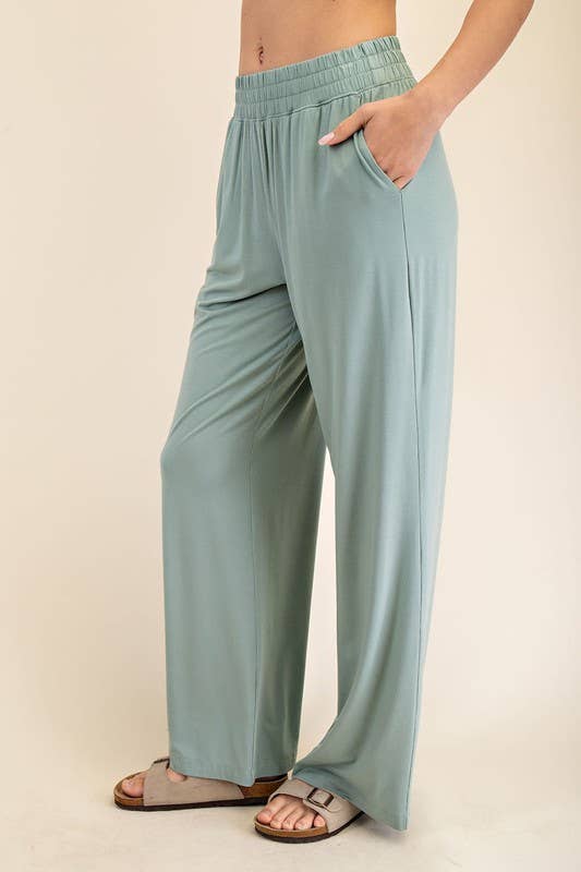 SOLID VISCOSE MODAL WIDE LEG PANT