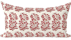 Sorbet: Coral Pink and Orange Block Printed Floral Canvas Pillow Cover: Available in 10 Sizes - Annabel Bleu