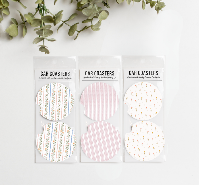 Spring Car Coasters Set of 2 – Absorbent Neoprene Cup Holder Coasters for Cars, Trucks & SUVs,