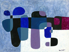 Still Life Abstract in Blue, watercolor painting by Duval Eliot (American art). Original painting and fine art giclée reproduction by California Watercolor for wall decor.