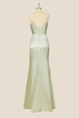 Straps Sage Green Satin Long Formal Dress