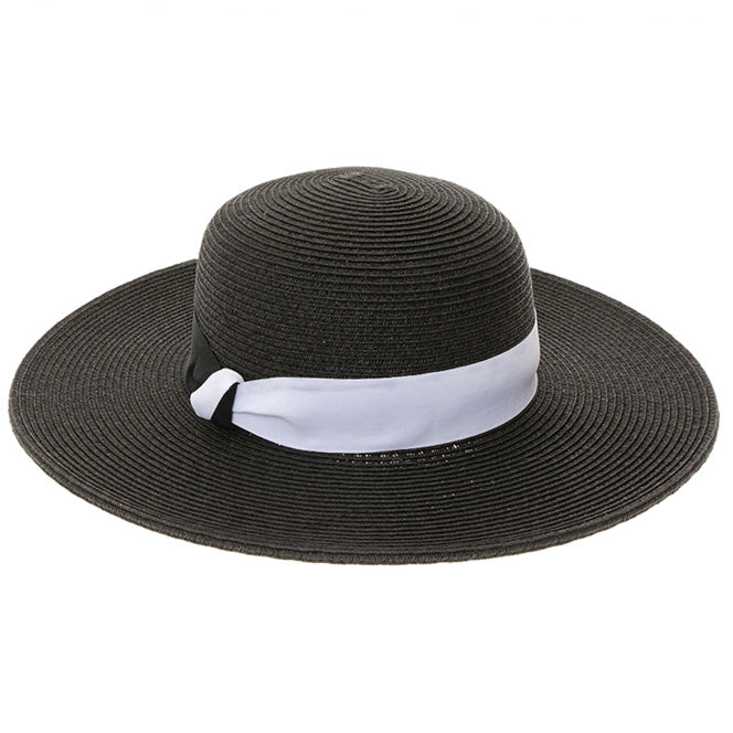 Straw Beach Hat with Two-Tone Knot Band - Boardwalk Style Wide Brim Sun Hat Boardwalk Style Hats DA1314-BLK Black OS (57 cm)