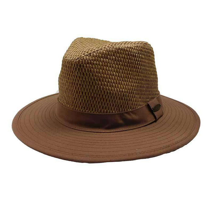 Straw Crown Cotton Brim Safari Hat - Panama Jack Safari Hat Panama Jack Hats pj161bnm Brown M (22 4/9")