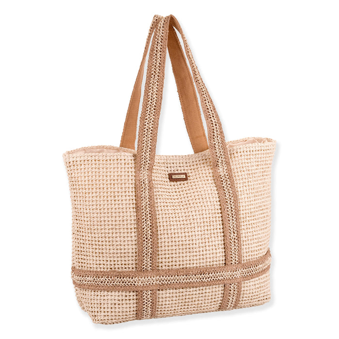Straw Shoulder Tote with Hat Carrier - Sun 'N' Sand Bags Bags Sun N Sand Hats CE6826A Beige
