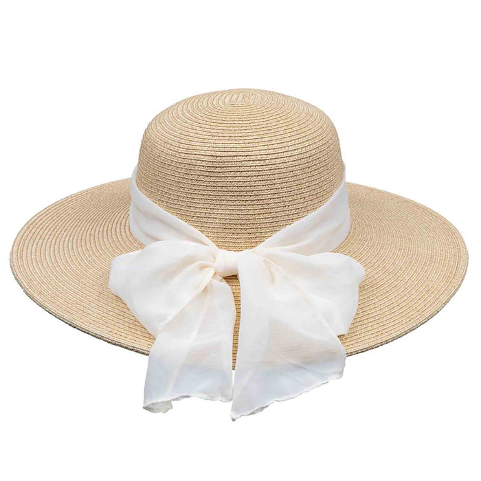 Straw Sun Hat with Chiffon Bow - Karen Keith Hats Wide Brim Sun Hat Great hats by Karen Keith BT31-N Natural / Ivory M/L (58.5 cm)