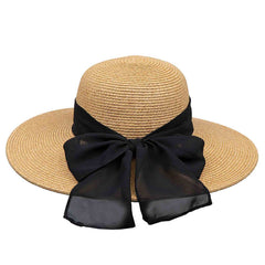 Straw Sun Hat with Chiffon Bow - Karen Keith Hats Wide Brim Sun Hat Great hats by Karen Keith BT31-M Toast / Black M/L (58.5 cm)