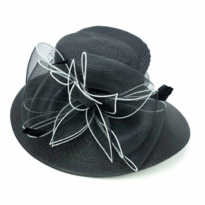 Structured Crown Dress Hat with Tulle Accent - Something Special Colleciton Dress Hat Something Special Hat uq6817bk Black