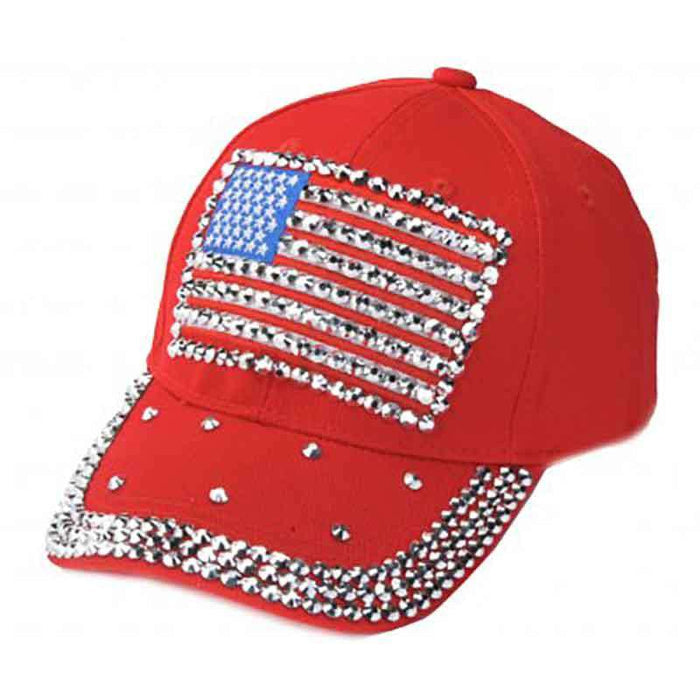 Studded Bill USA Baseball Cap - Red, White and Blue Collection Cap Something Special Hat LB7628Rd Red