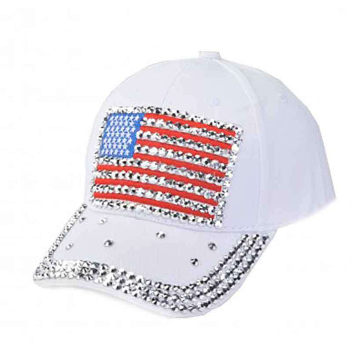 Studded Bill USA Baseball Cap - Red, White and Blue Collection Cap Something Special Hat LB7628wh White