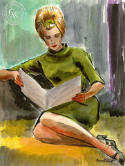 Studying, watercolor painting by Duval Eliot (American art). Original painting and fine art giclée reproduction by California Watercolor for wall decor.