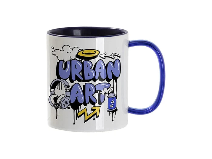 Sublimation Blanks 11oz Two-Tone Color Mug - Dark Blue (Blue Glass Handle)