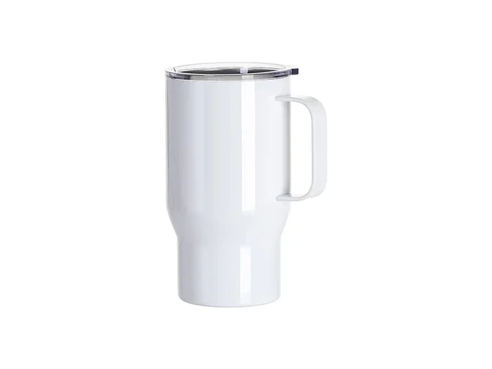 Sublimation Blanks 18oz/550ml Stainless Steel Travel Tumbler with Clear Flat Lid & Handle(White)
