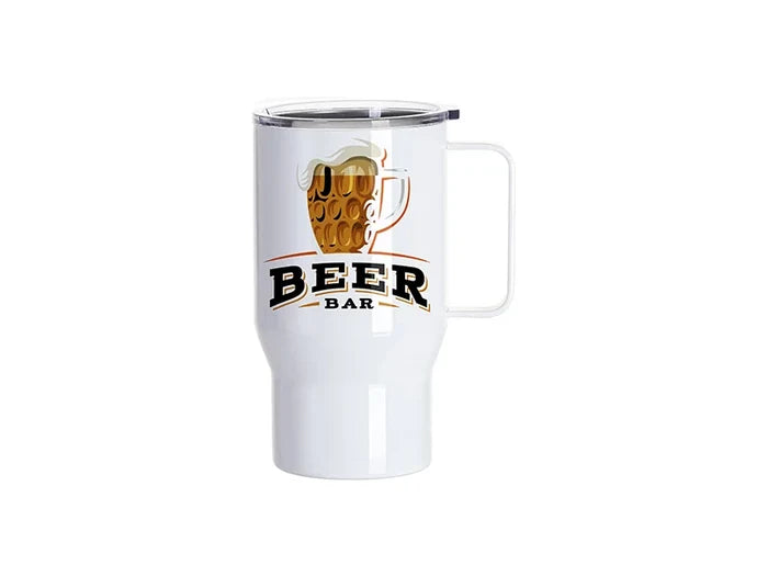 Sublimation Blanks 18oz/550ml Stainless Steel Travel Tumbler with Clear Flat Lid & Handle(White)