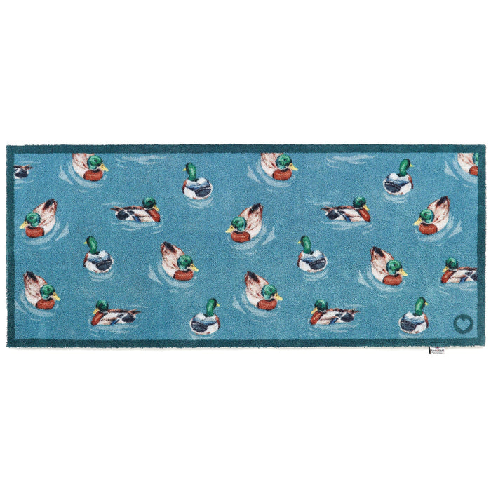 Swimming Ducks Washable Runner made from 100% recycled cotton, featuring swimming ducks.