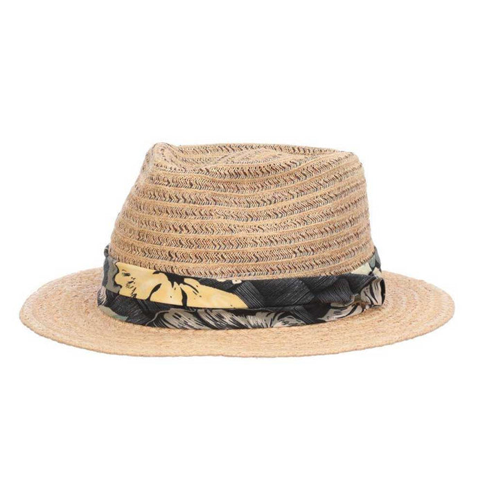 Tahiti Fedora Hat with Tropical Print Band  - Tommy Bahama Hats Fedora Hat Tommy Bahama Hats TBW255OS Natural S/M (55-57cm)
