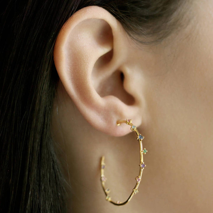 Tai Hoops with Multi Colored Stones