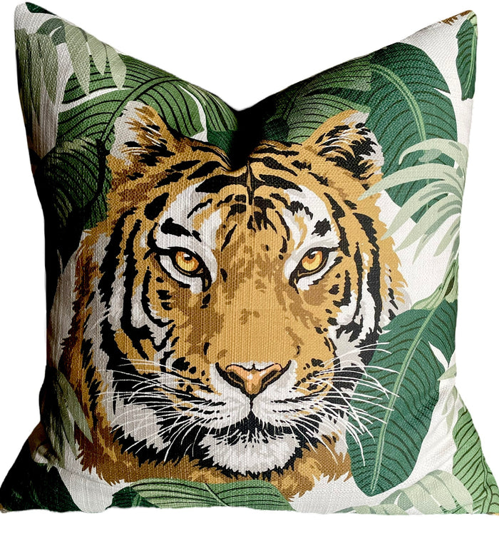 Tiger in the Palms Pillow Cover: Available in 10 Sizes - Annabel Bleu