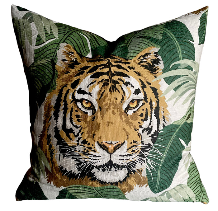 Tiger in the Palms Pillow Cover: Available in 10 Sizes - Annabel Bleu