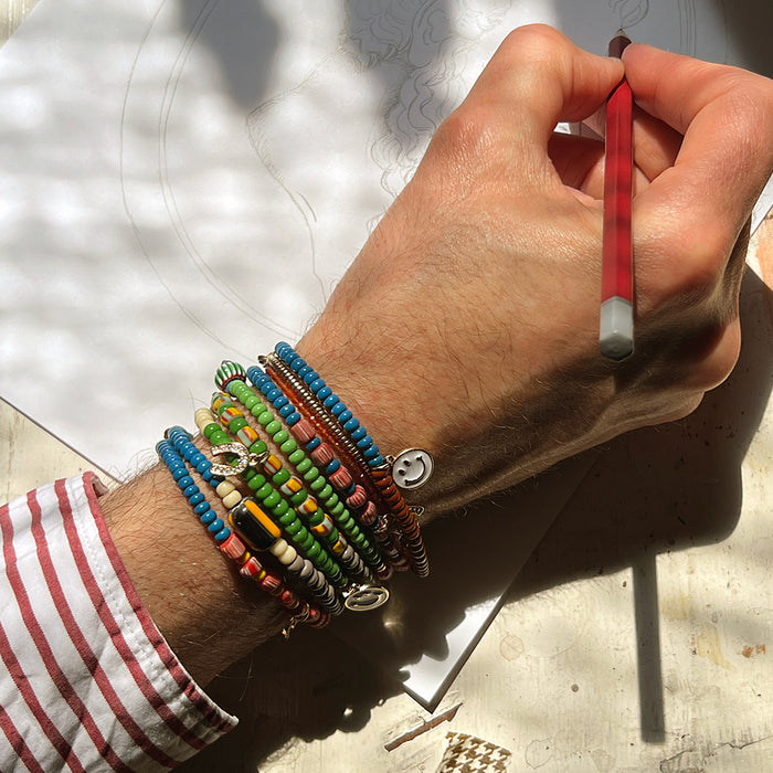 Trade Bead Bracelet (Denim Blue & Olive)