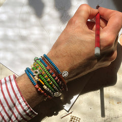 Trade Bead Bracelet (Denim Blue & Olive)