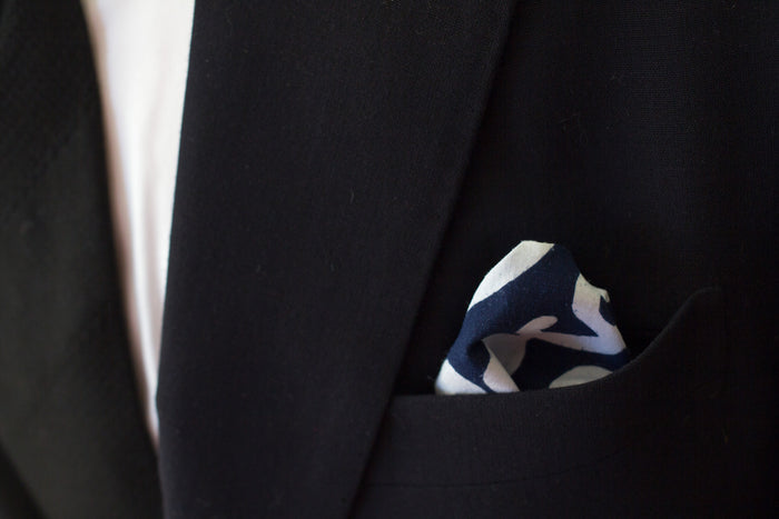 Tropical Floral Navy Cotton Pocket Square by Put This On
