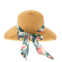 Tropical Print Scarf Pinned Up Back Sun Hat - Boardwalk Style Facesaver Hat Boardwalk Style Hats DA1924 Toast OS (57.5 cm)