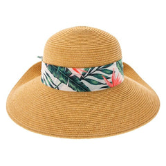 Tropical Print Scarf Pinned Up Back Sun Hat - Boardwalk Style Facesaver Hat Boardwalk Style Hats