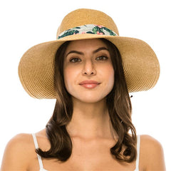 Tropical Print Scarf Pinned Up Back Sun Hat - Boardwalk Style Facesaver Hat Boardwalk Style Hats