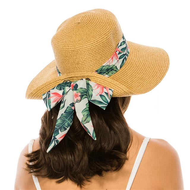 Tropical Print Scarf Pinned Up Back Sun Hat - Boardwalk Style Facesaver Hat Boardwalk Style Hats