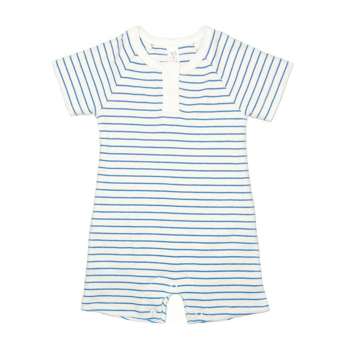 Tun Tun Short Sleeve Romper in Blue Stripes