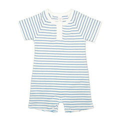 Tun Tun Short Sleeve Romper in Blue Stripes