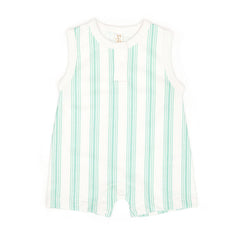 Tun Tun Sleeveless Romper in Sea Aqua Stripes