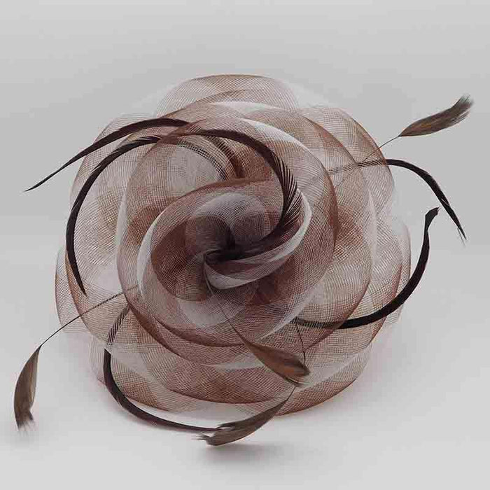 Two Tone Puffy Tulle Flower Fascinator Fascinator Something Special Hat lb7721BN Brown