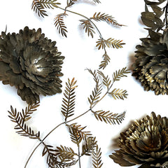 Vintage Brass Flower Stems & Leaf Branches (Set of Six)