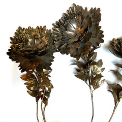 Vintage Brass Flower Stems & Leaf Branches (Set of Six)