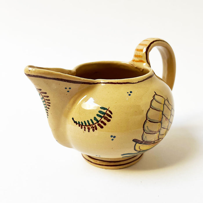 Vintage Ceramic Pitcher with Hand Painted Ship Made in Italy