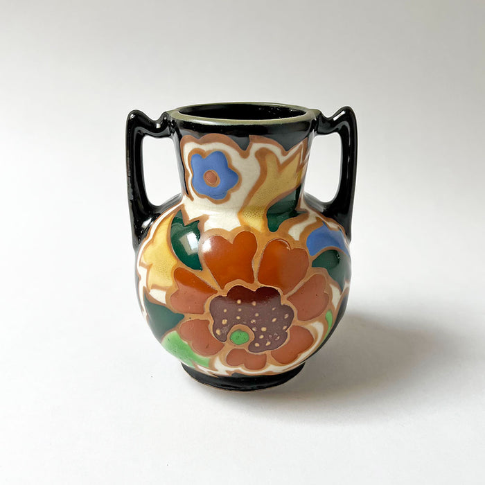 Vintage Deco Ceramic Vase with Double Handles Made in Japan