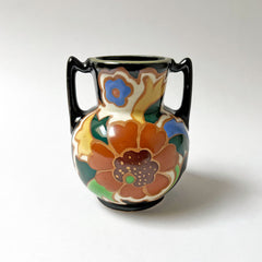 Vintage Deco Ceramic Vase with Double Handles Made in Japan