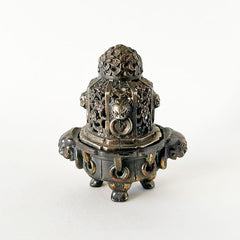 Vintage Foo Dog & Flowers Curiosity Metal Incense Burner Made in Japan