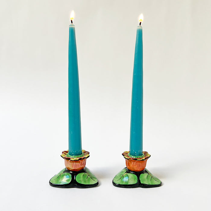 Vintage Hand Painted Floral Ceramic Candle Holders Made in Japan (Set of 2)