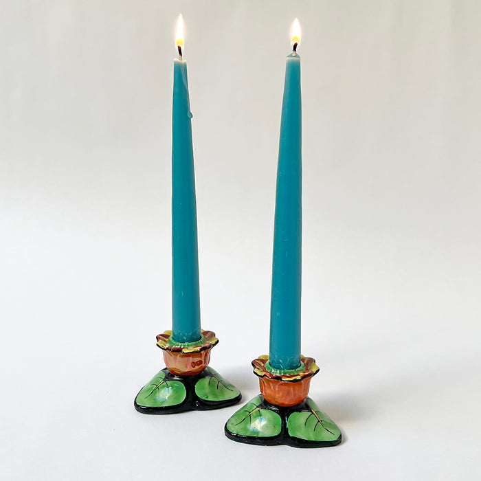 Vintage Hand Painted Floral Ceramic Candle Holders Made in Japan (Set of 2)