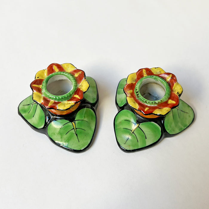 Vintage Hand Painted Floral Ceramic Candle Holders Made in Japan (Set of 2)