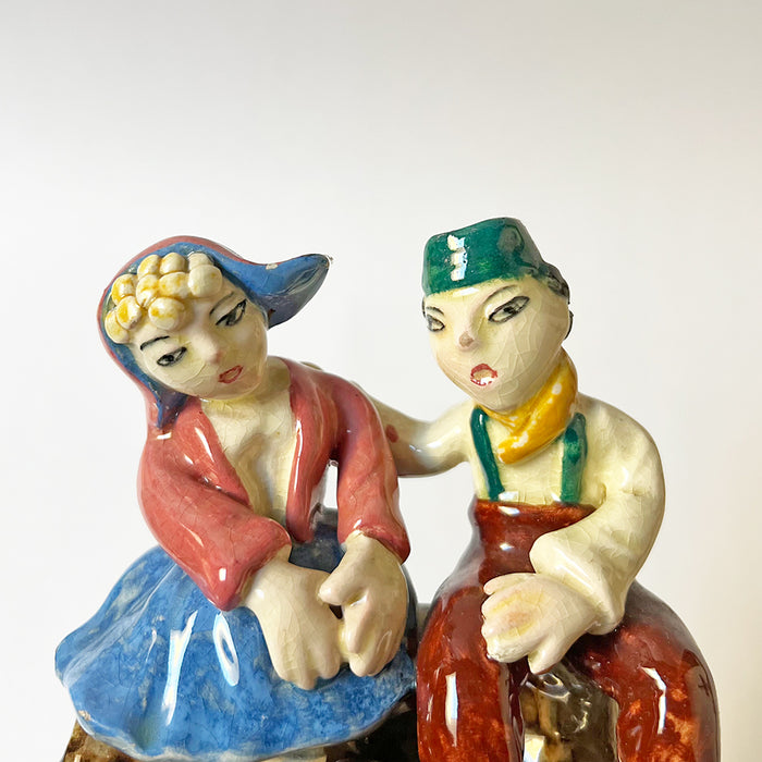 Vintage Handmade Girosi Ceramic Seated Folk Couple Made in Italy