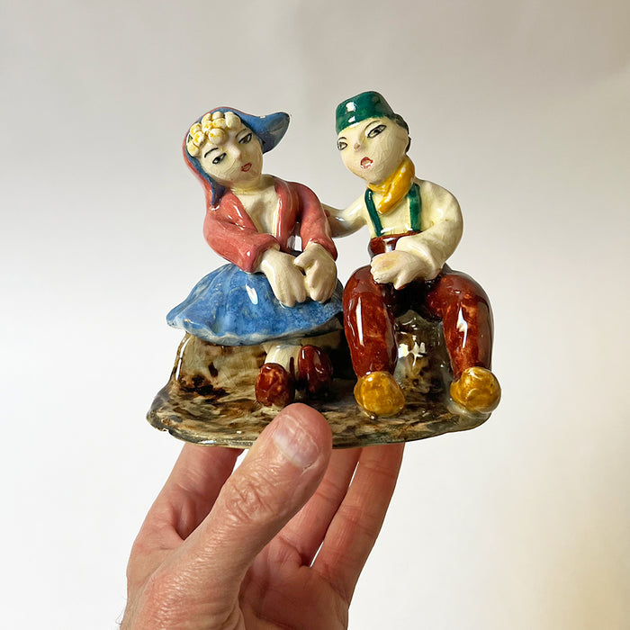 Vintage Handmade Girosi Ceramic Seated Folk Couple Made in Italy