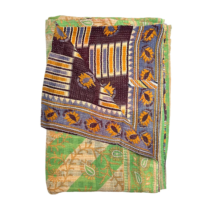 Vintage Kantha Reversible Cotton Throw Blanket (9A)
