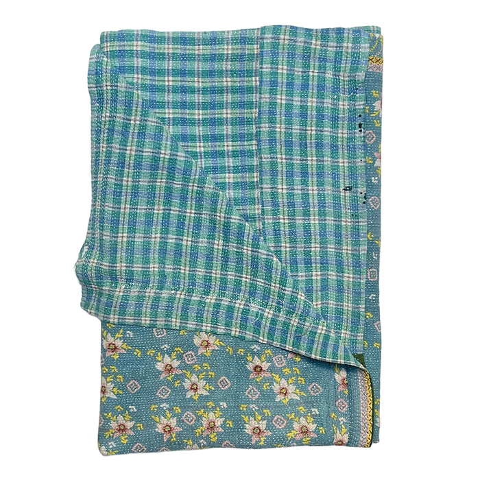 Vintage Kantha Reversible Cotton Throw Blanket (9C)