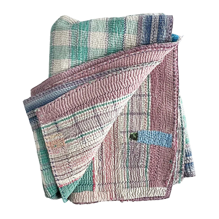 Vintage Kantha Reversible Cotton Throw Blanket (B5)