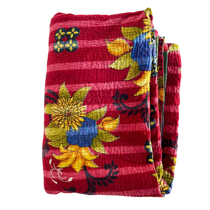 Vintage Kantha Reversible Cotton Throw Blanket (C5)