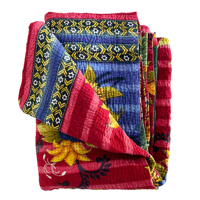 Vintage Kantha Reversible Cotton Throw Blanket (C5)