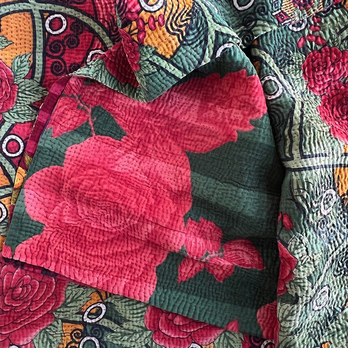 Vintage Kantha Reversible Cotton Throw Blanket (C5)